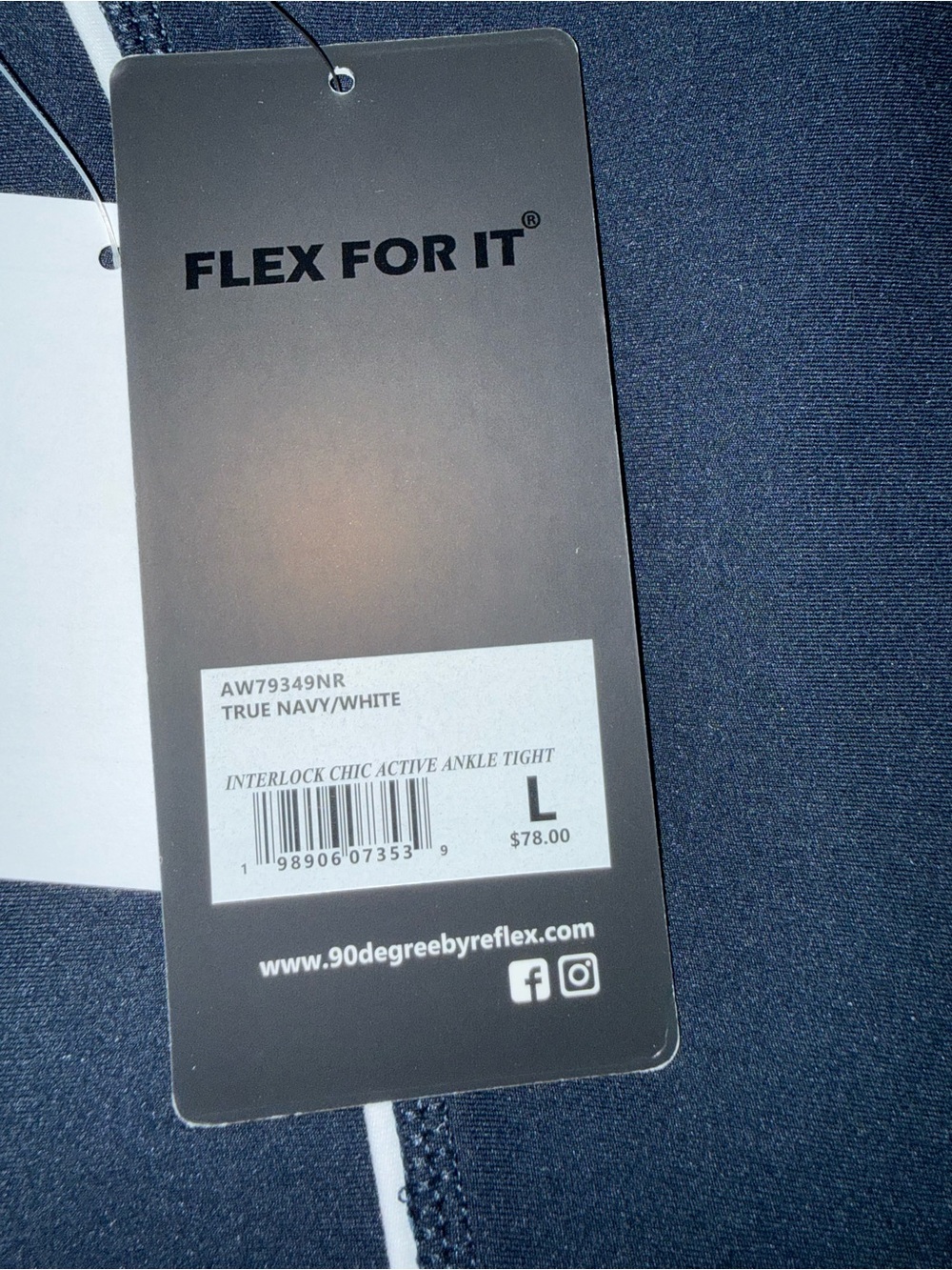 90 Degree by Reflex Interlock Chic Ankle Leggings L Navy White NWT $78 - Picture 4 of 7
